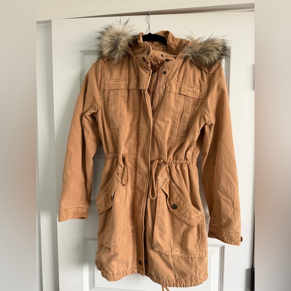 American Eagle Outfitters Brown Utility Jacket with Faux Fur